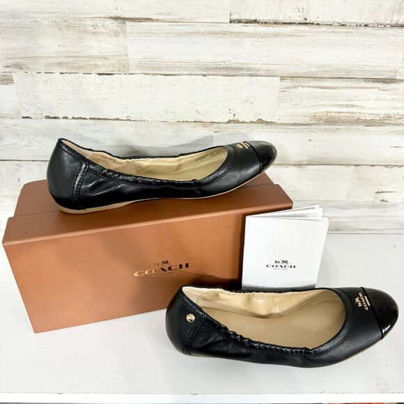 COACH Shoes Women Size 6.5 Black Patent Leather Ballet Flats W/ Box Low Arch - Picture 3 of 6